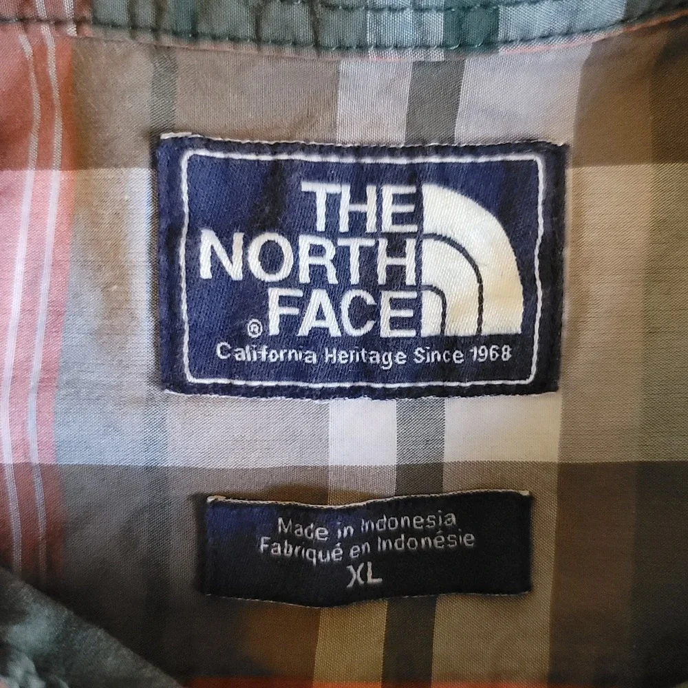 The North Face Plaid Shirt Mens XL Orange Grey Long Sleeve Button Down Cotton